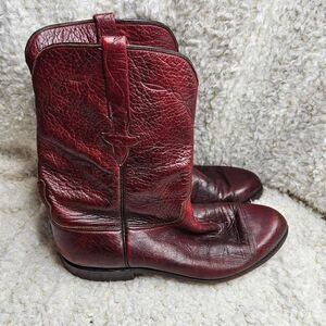 Lucchese Vintage Black Cherry Burgundy Leather Mens Western Boots sz 10.5‎ D